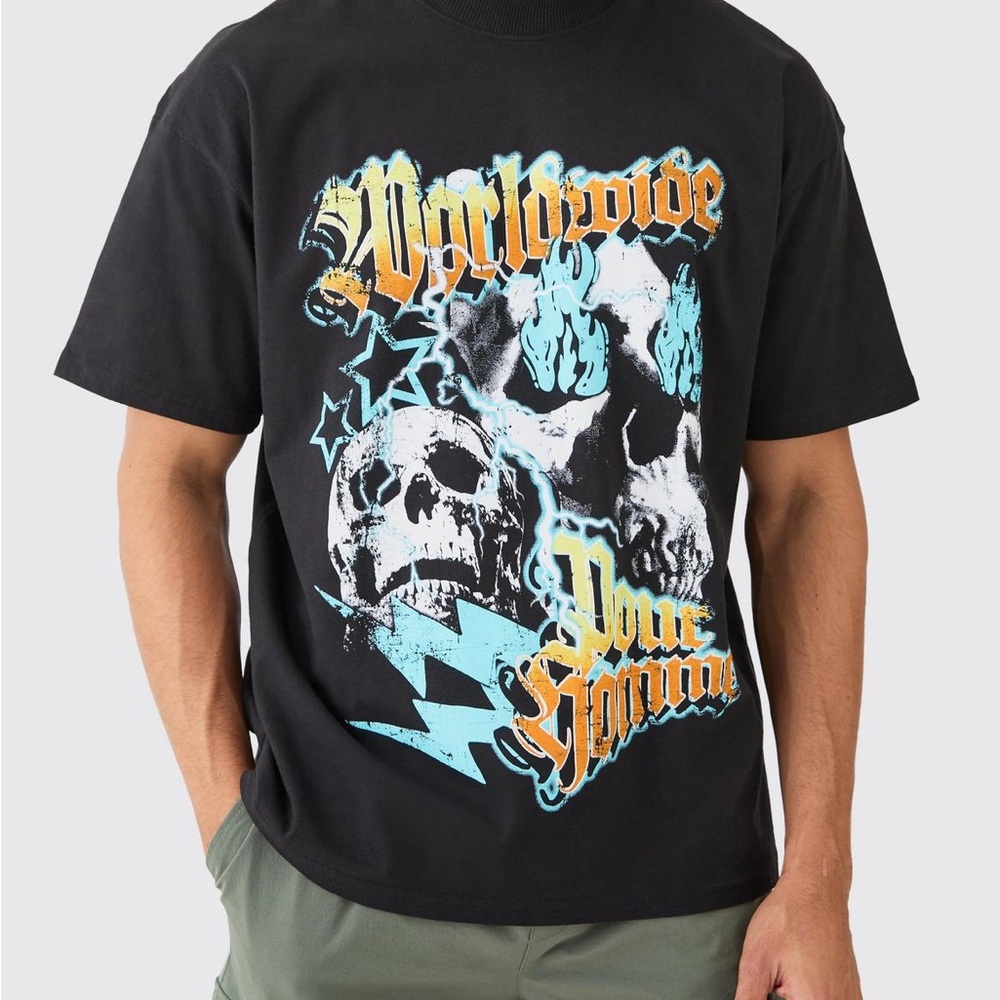 Boohoo Mens Black Skull Graphic Tee